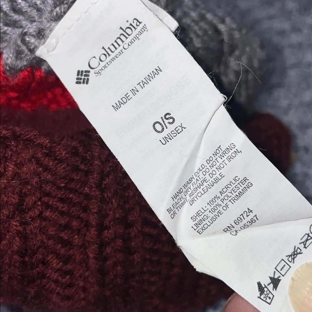 Columbia Red, Gray, and Cream Knit Pom-Pom Hat - Picture 6 of 6